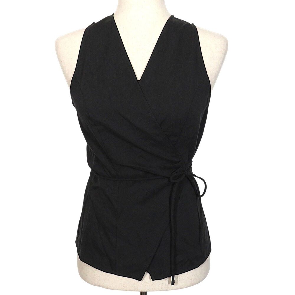 OGL Linen Blend Sleeveless Wrap Top In Black Size Small